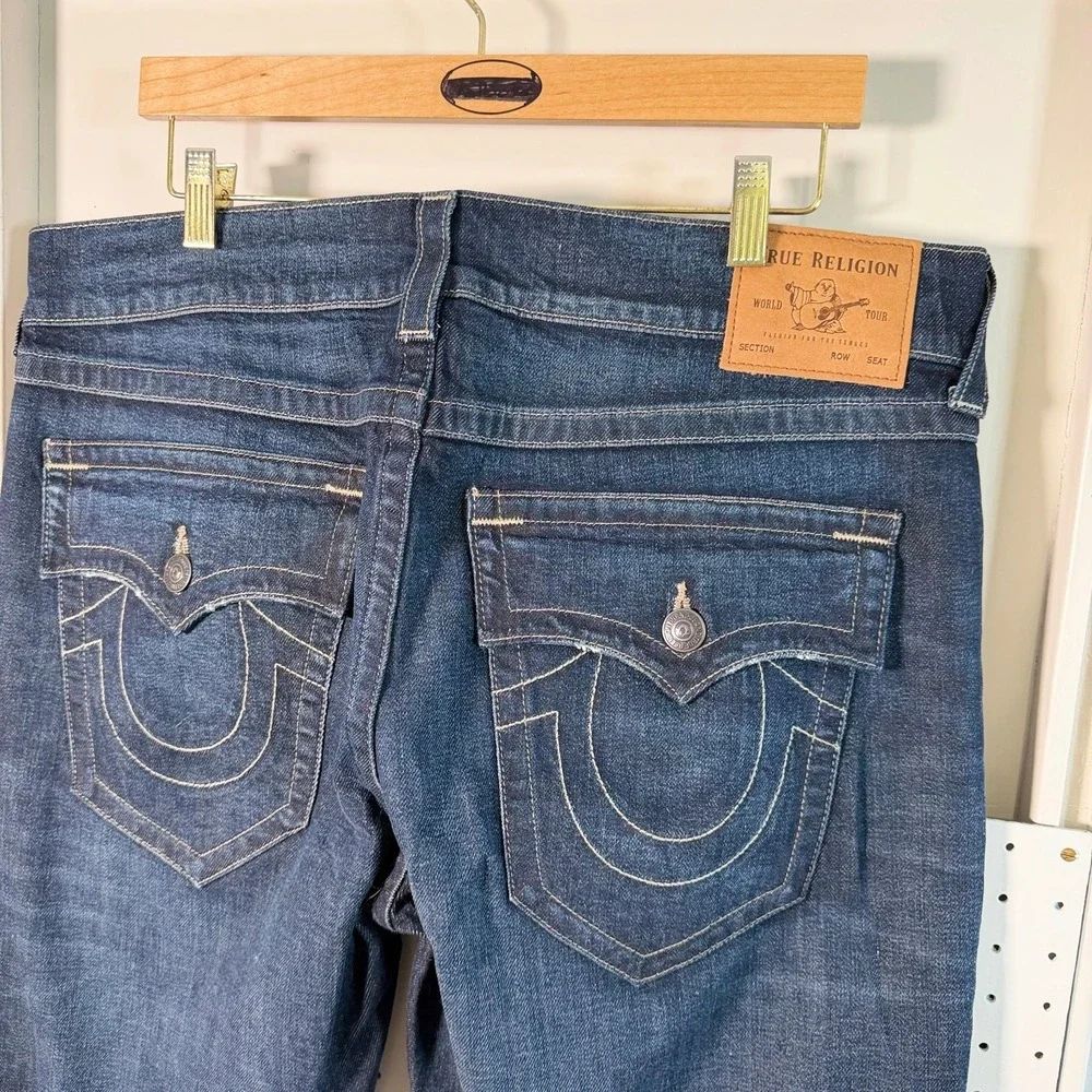 True Religion Ricky Relaxed Straight Jeans Mens Blue Denim Stretch Mid Rise - 36